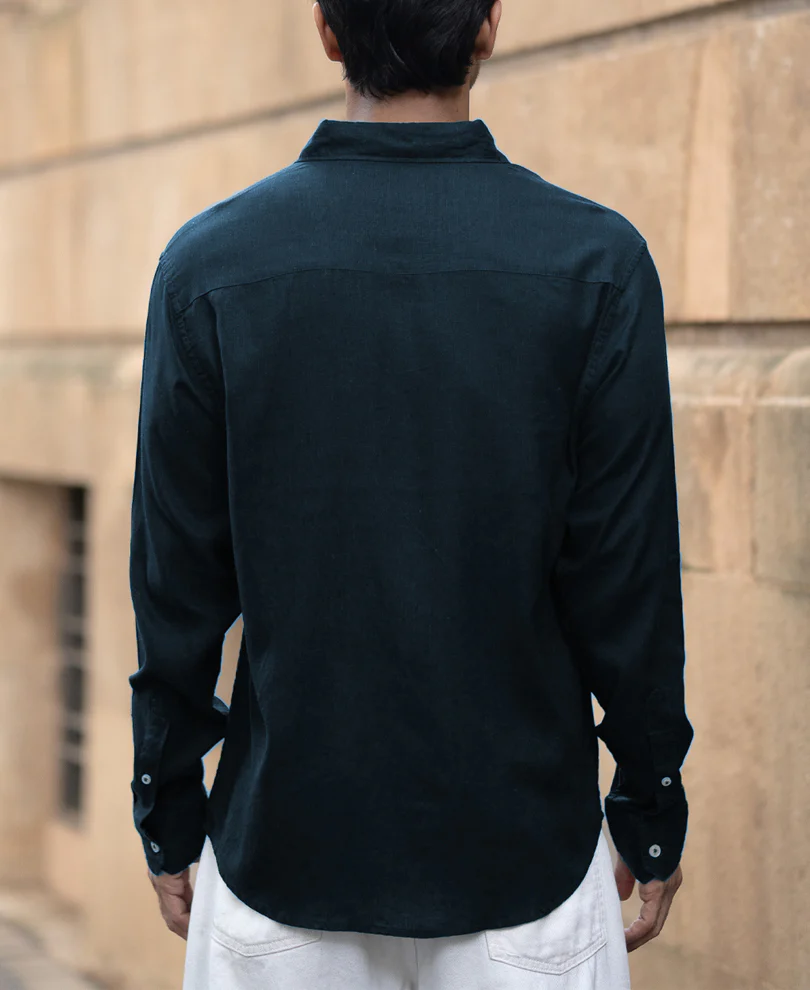 Airforce Blue Linen Blend Shirt - Image 4