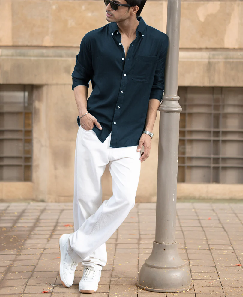 Airforce Blue Linen Blend Shirt - Image 5