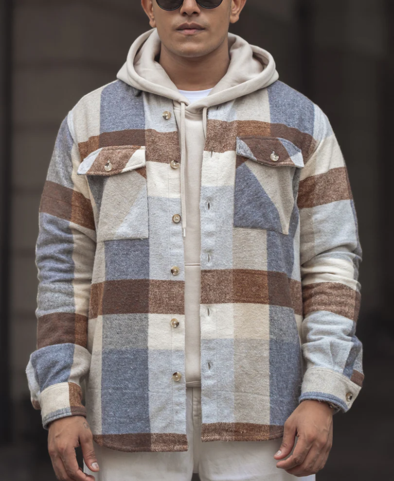 Beige Regular Fit Full Sleeve Shirt With Double Flap Pocket - Image 3