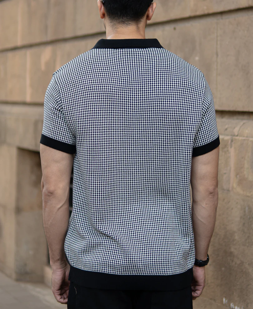 Black And White Knit Polo T-Shirt - Image 6