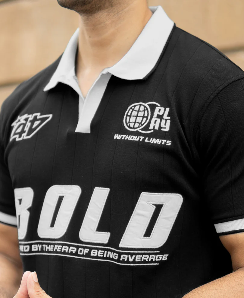 Black Contrast Embroidery T-Shirt - Image 4