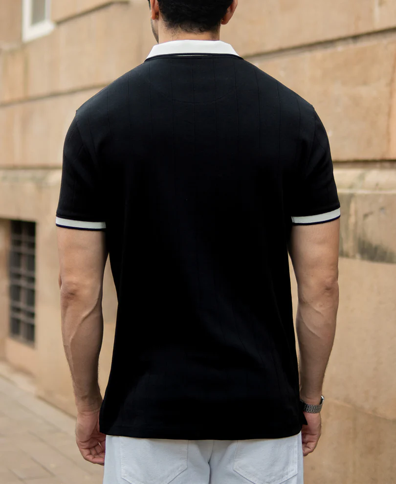 Black Contrast Embroidery T-Shirt - Image 5