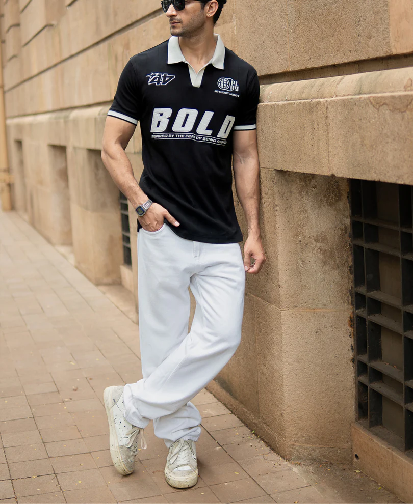 Black Contrast Embroidery T-Shirt - Image 6