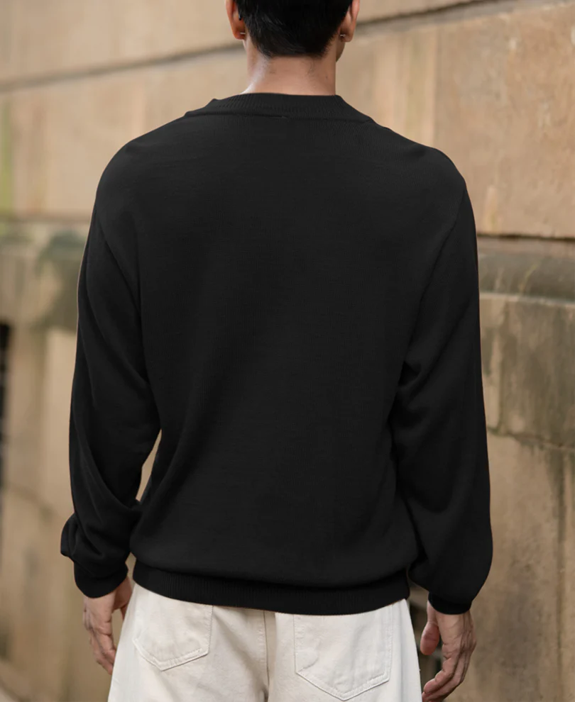 Black Knitted Henley Full Sleeves T-Shirt - Image 5