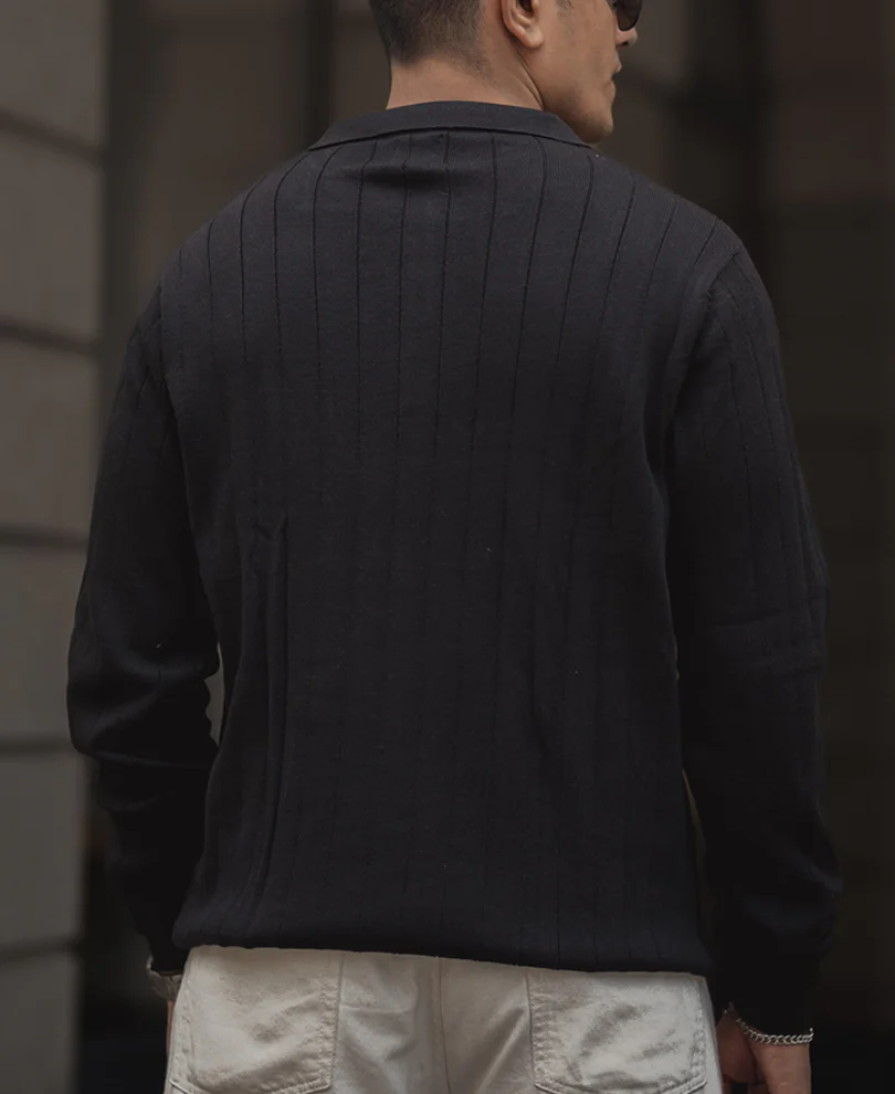 Black Knitted Regular Fit Full Sleeves T Shirt - Image 3