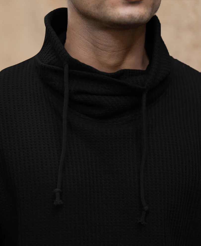 Black Structured High Neck T-Shirt - Image 4