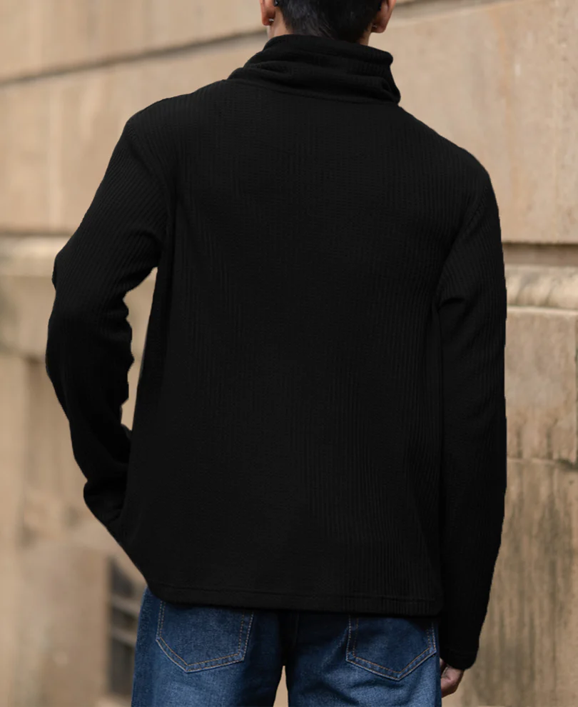 Black Structured High Neck T-Shirt - Image 5