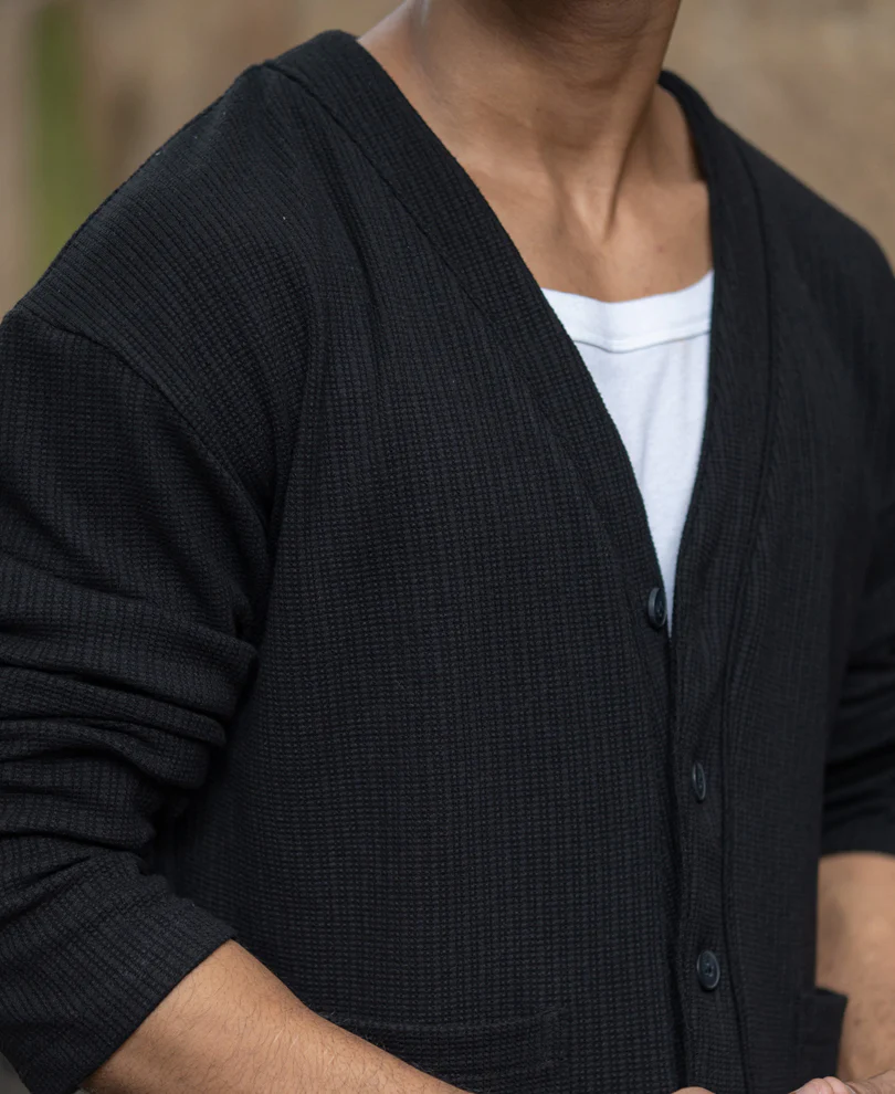 Black Structured Knit Cardigan - Image 4