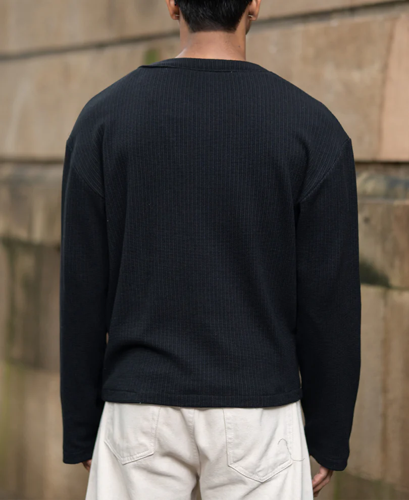 Black Structured Knit Cardigan - Image 6