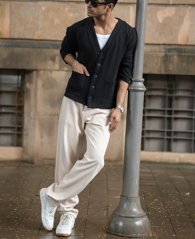 Black Structured Knit Cardigan - Image 7