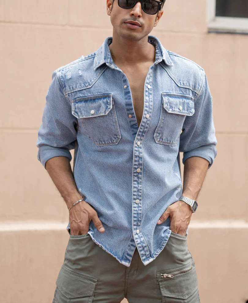 Blue Denim Regular Fit Full Sleeves Shirt - Image 3