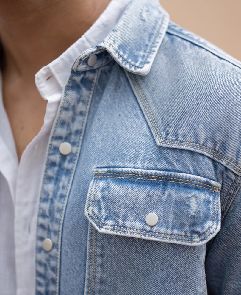 Blue Denim Regular Fit Full Sleeves Shirt - Image 4