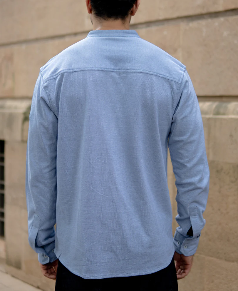 Blue Knitted Mandarin Collar Shirt - Image 5