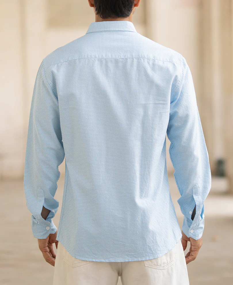 Blue Micro Checked Shirt - Image 3