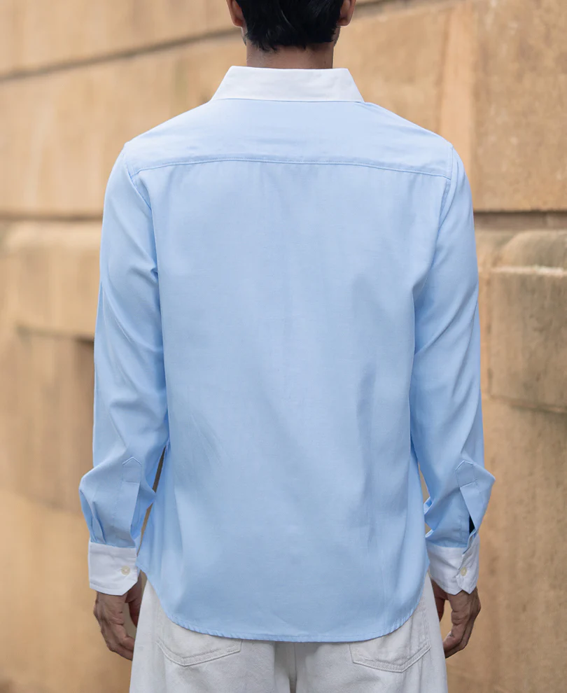 Blue Oxford Shirt With Contrast Collar - Image 3