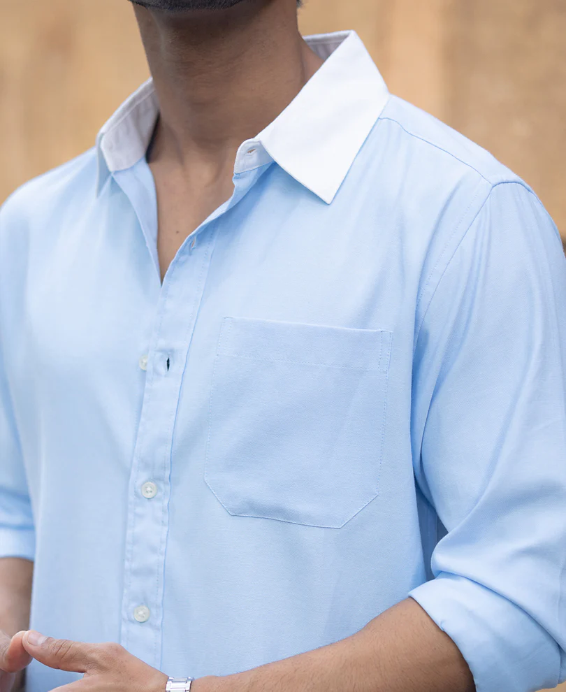 Blue Oxford Shirt With Contrast Collar - Image 4