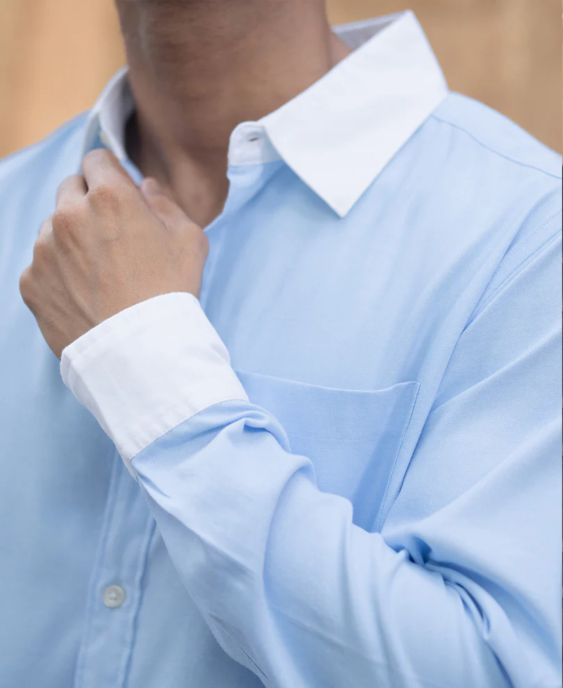 Blue Oxford Shirt With Contrast Collar - Image 5
