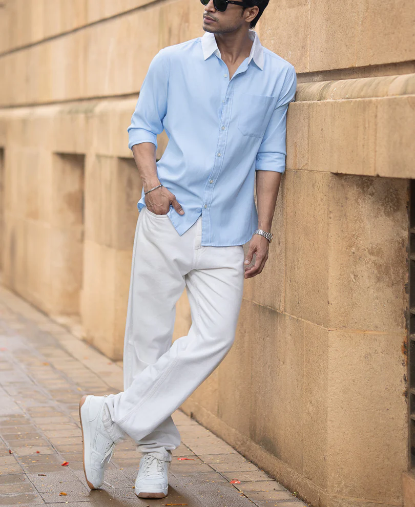 Blue Oxford Shirt With Contrast Collar - Image 6