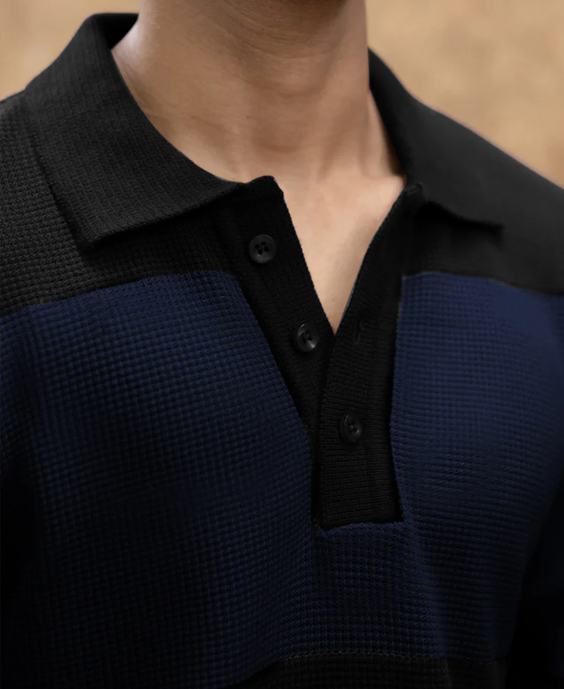 Blue Structured Knit Striped T-Shirt - Image 3