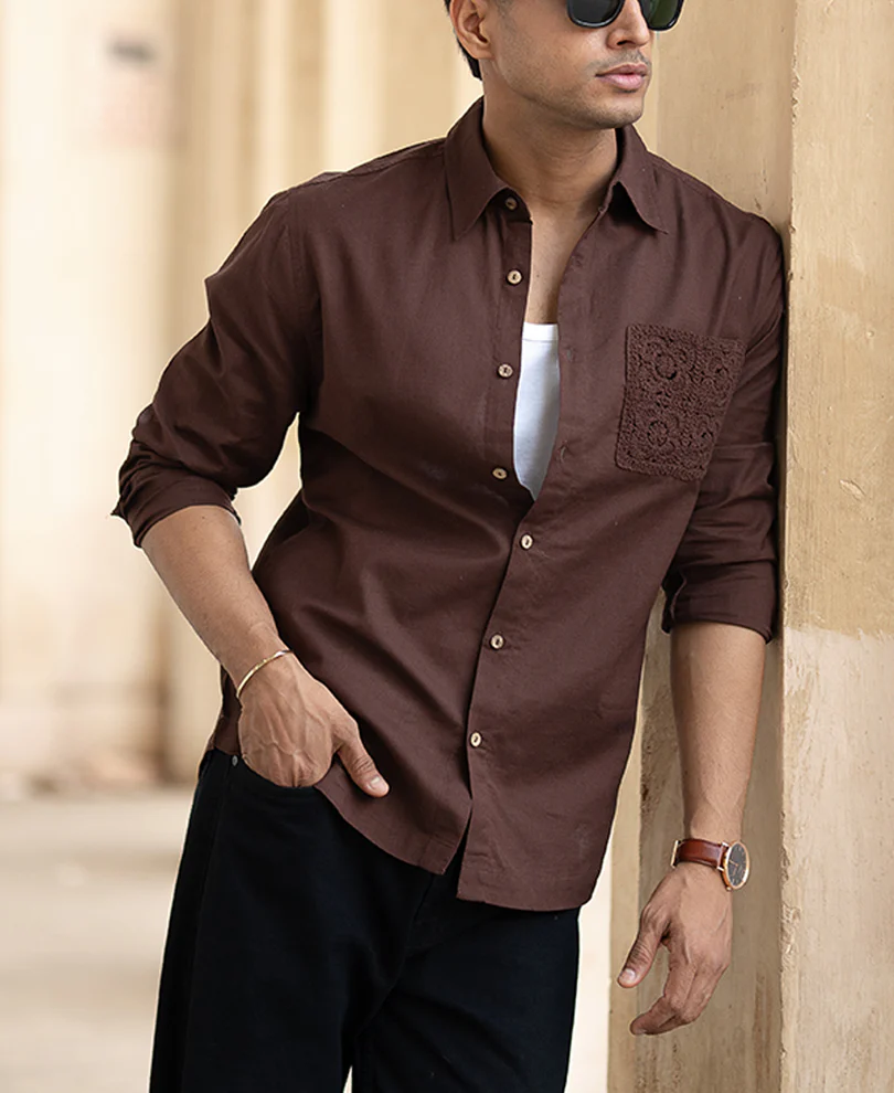 Brown Full Sleeves Regular Fit Linen Shirt - Image 3