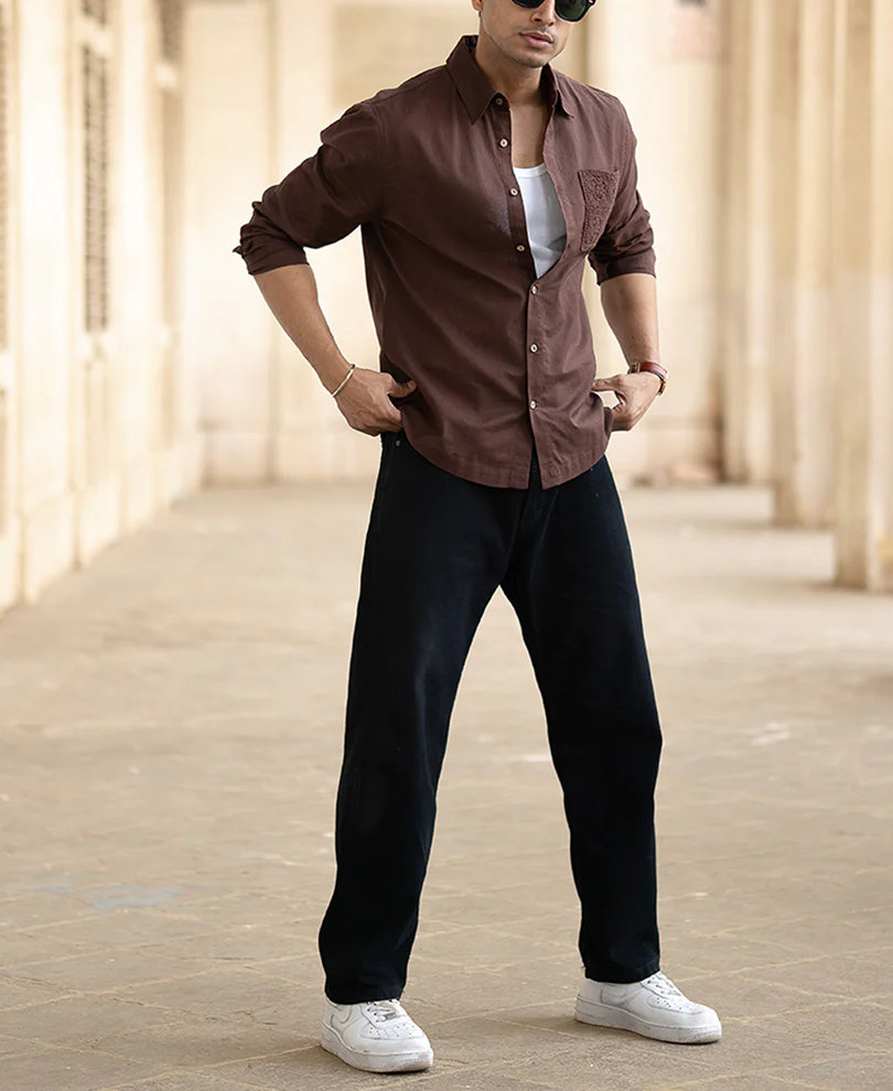 Brown Full Sleeves Regular Fit Linen Shirt - Image 5