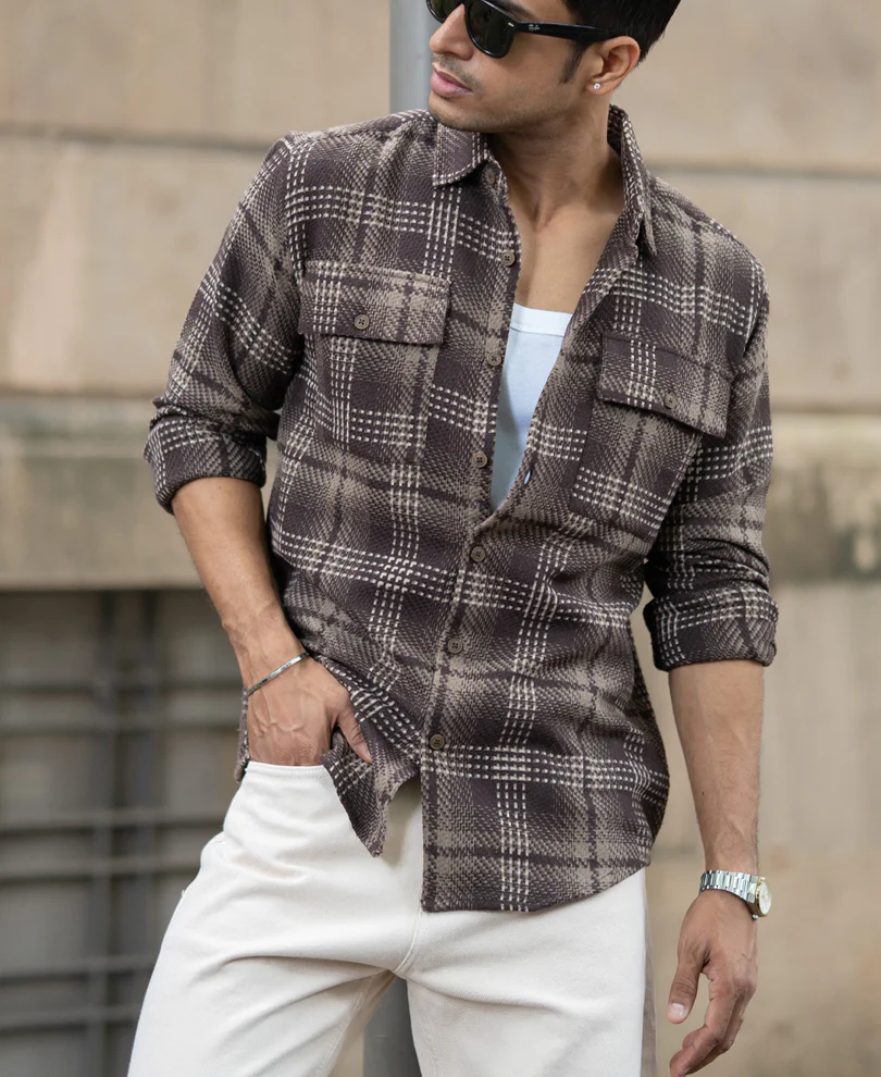 Brown Structured Checks Shirt - Image 3