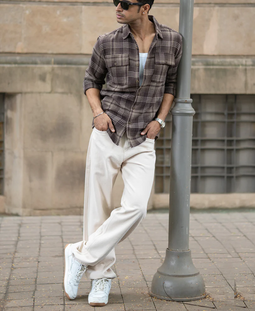 Brown Structured Checks Shirt - Image 6