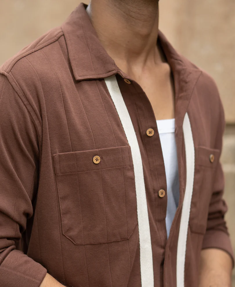 Brown Tape Detail Shirt - Image 3