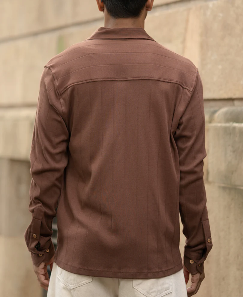 Brown Tape Detail Shirt - Image 5