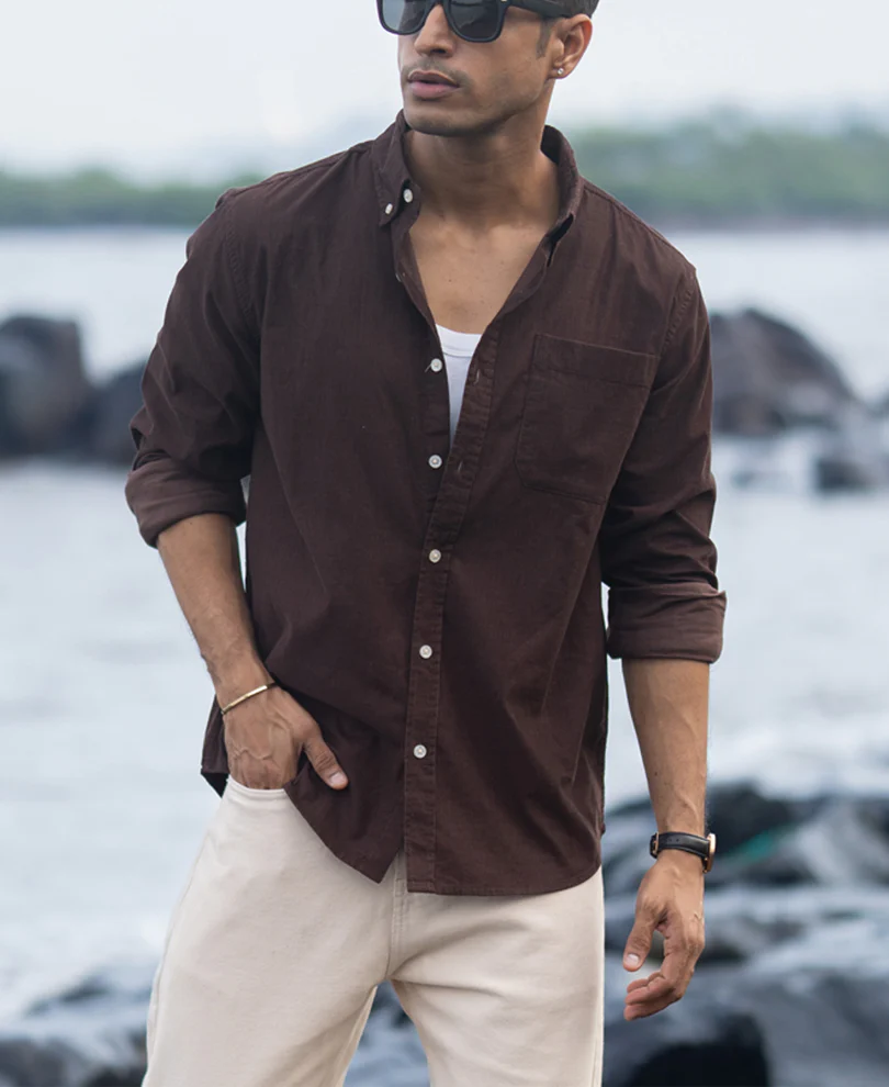 Coffee Corduroy Button Down Shirt - Image 3