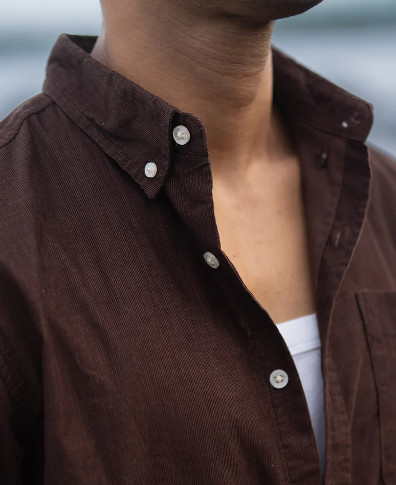 Coffee Corduroy Button Down Shirt - Image 4