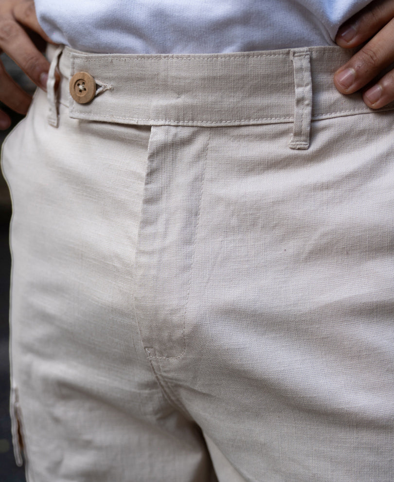 Cream Cotton Cargo Regular Fit Pant - Image 3