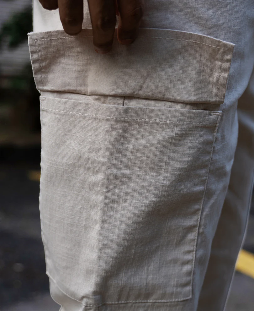 Cream Cotton Cargo Regular Fit Pant - Image 4