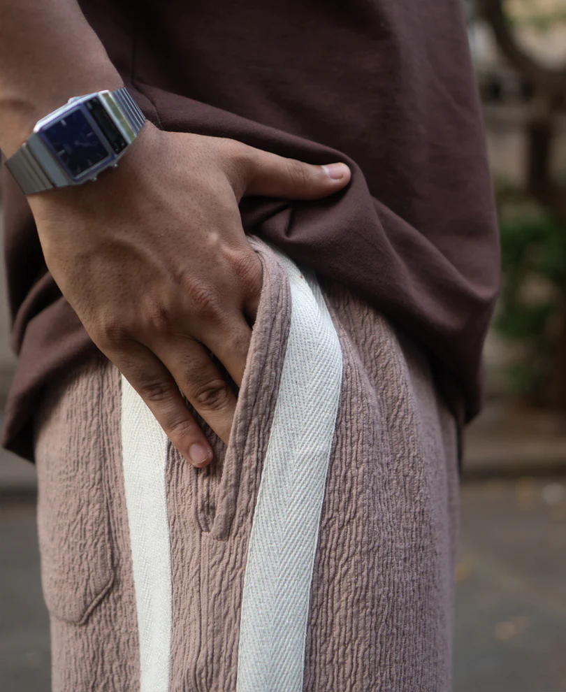 Dark Beige Knitted Baggy Fit Pant - Image 4