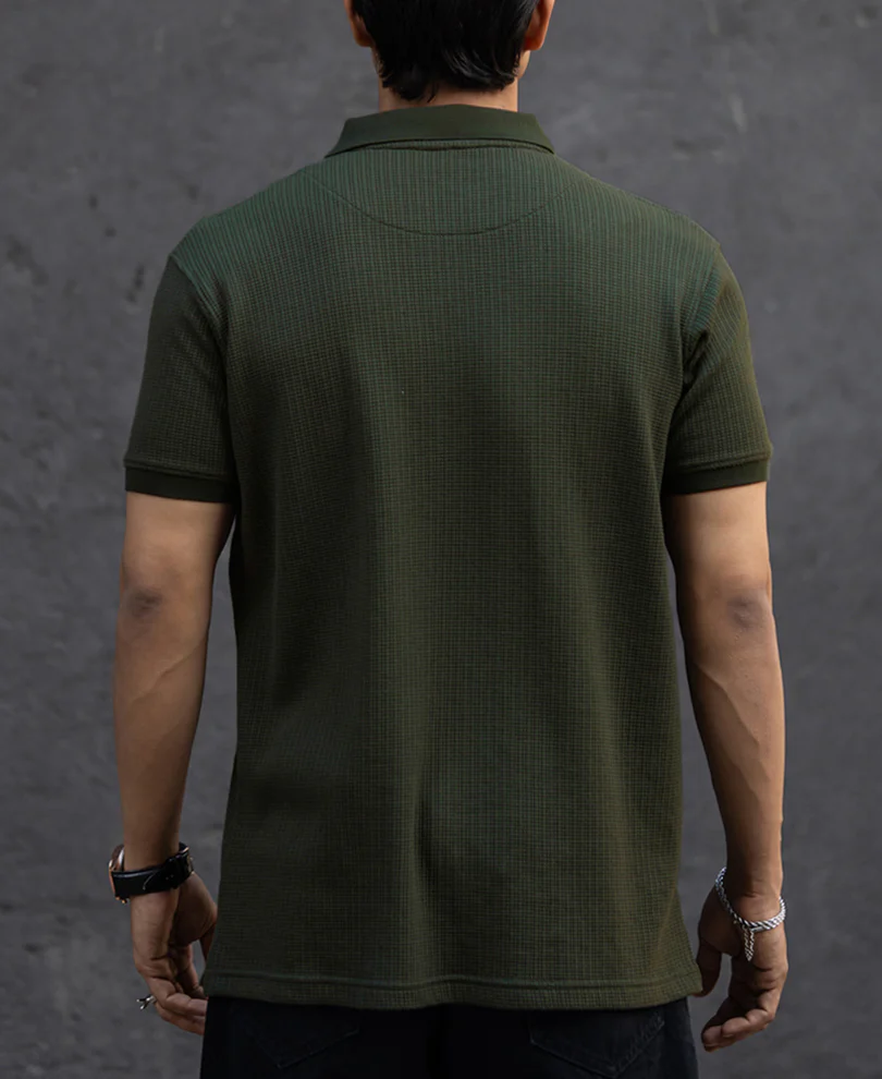 Dark Green Structured Half Sleeves Zipper T Shirt - Image 3