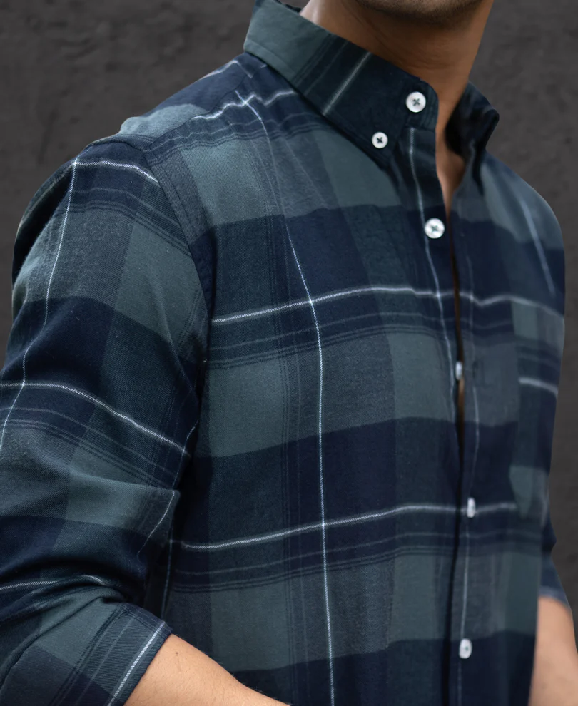 Dark Navy Checked Button Down Shirt - Image 3