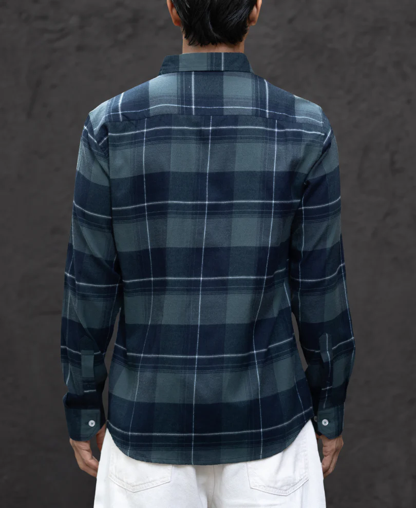 Dark Navy Checked Button Down Shirt - Image 5