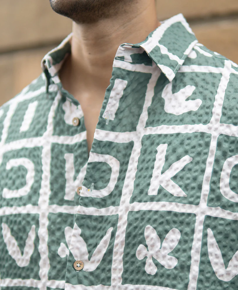 Green Printed Structured Shirt - Image 4