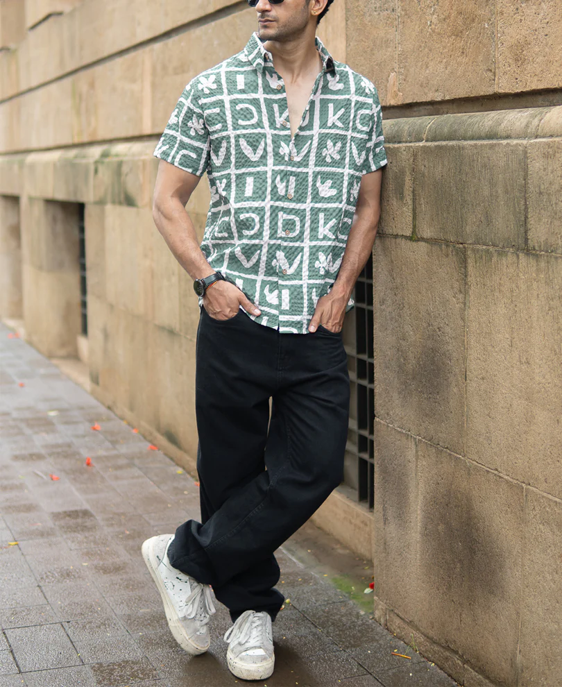 Green Printed Structured Shirt - Image 6