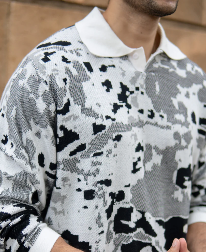 Grey Jacquard Knit T-Shirt - Image 3