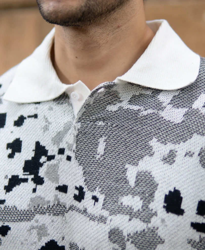 Grey Jacquard Knit T-Shirt - Image 4