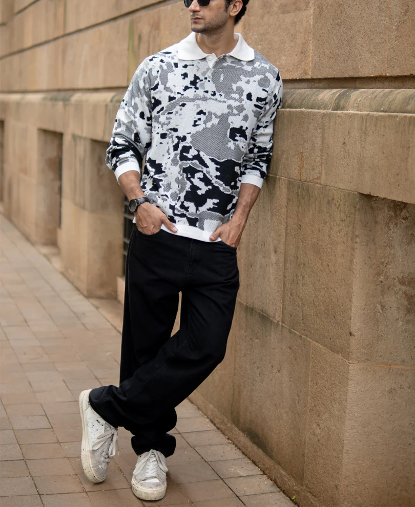 Grey Jacquard Knit T-Shirt - Image 6