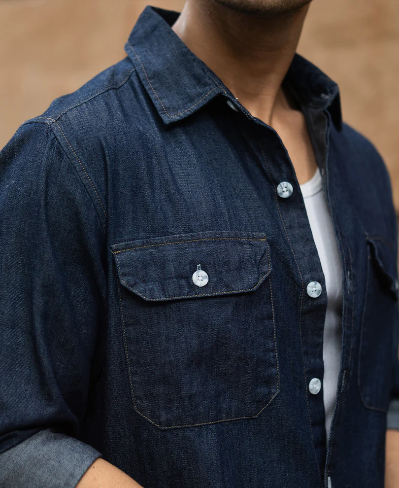 Indigo Denim Shirt With Pockets - Image 3