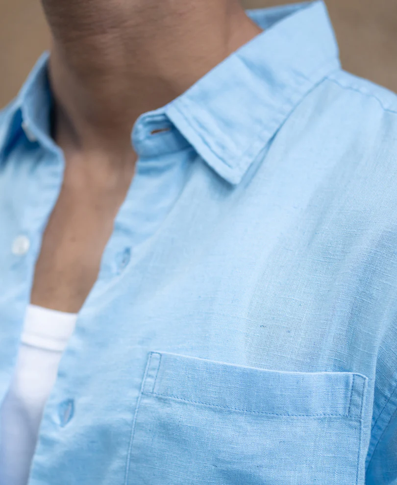 Light Blue Linen Blend Regular Fit Shirt - Image 4