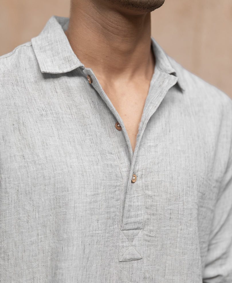 Light Grey Slub Kurta Shirt - Image 4