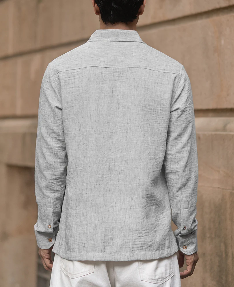 Light Grey Slub Kurta Shirt - Image 5