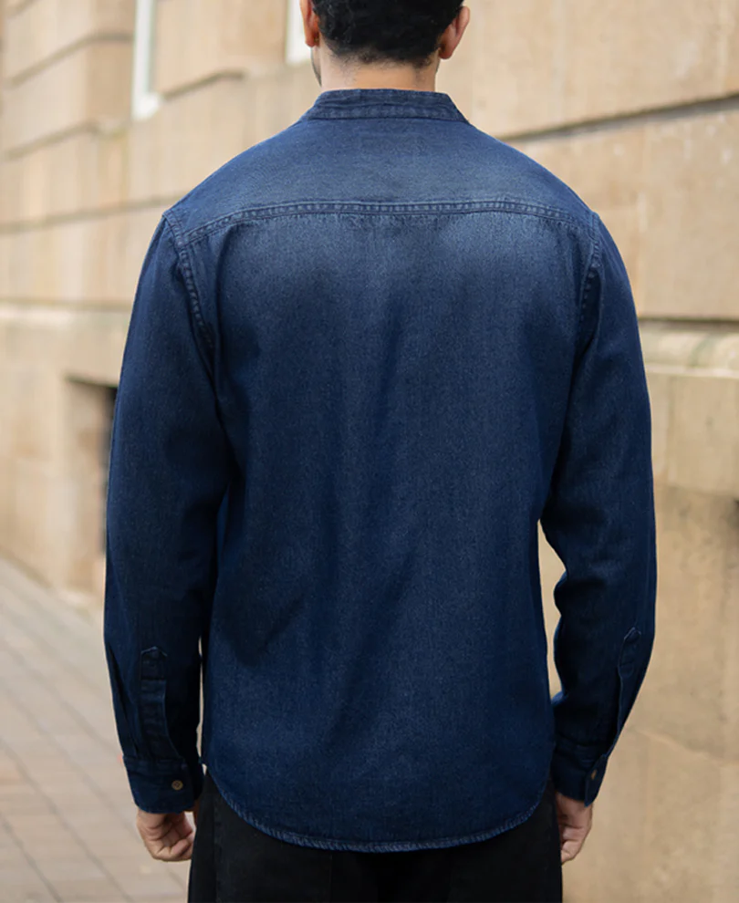 Mandarin Collar Denim Shirt - Image 5