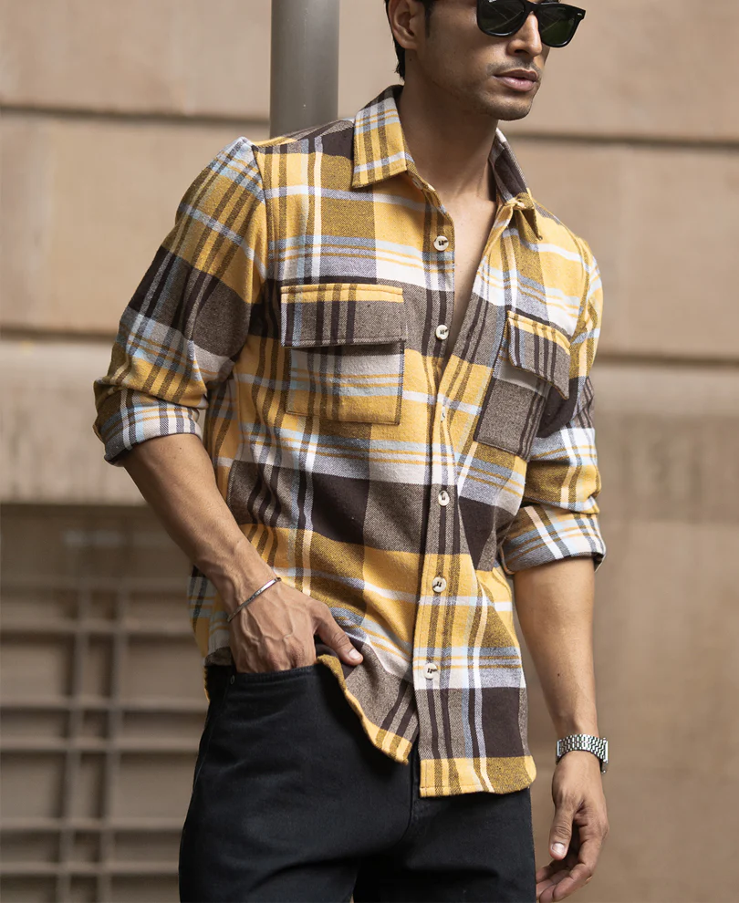 Mustard Checks Shirt With Pockets - Image 3