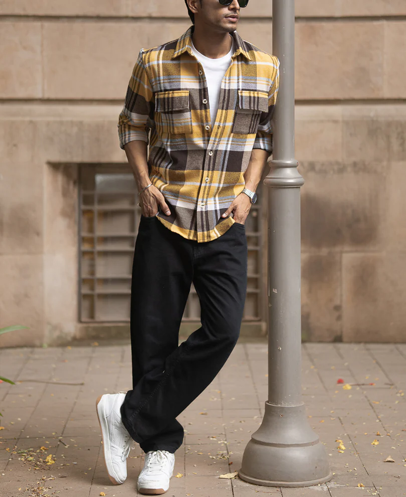 Mustard Checks Shirt With Pockets - Image 7