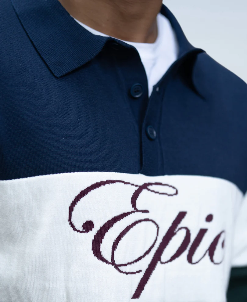 Navy And Green Panelled Polo T-Shirt - Image 3